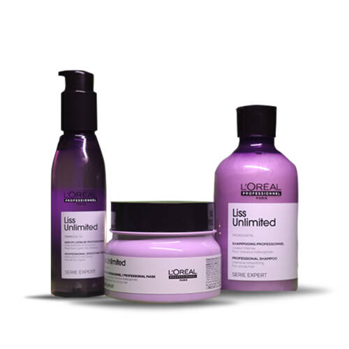 L'Oreal Professionnel Liss Unlimited Shampoo 300ml, Hair Mask 250gm & Hair Serum 125ml, Serie Expert