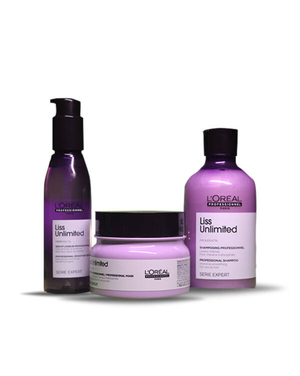 L'Oreal Professionnel Liss Unlimited Shampoo 300ml, Hair Mask 250gm & Hair Serum 125ml, Serie Expert