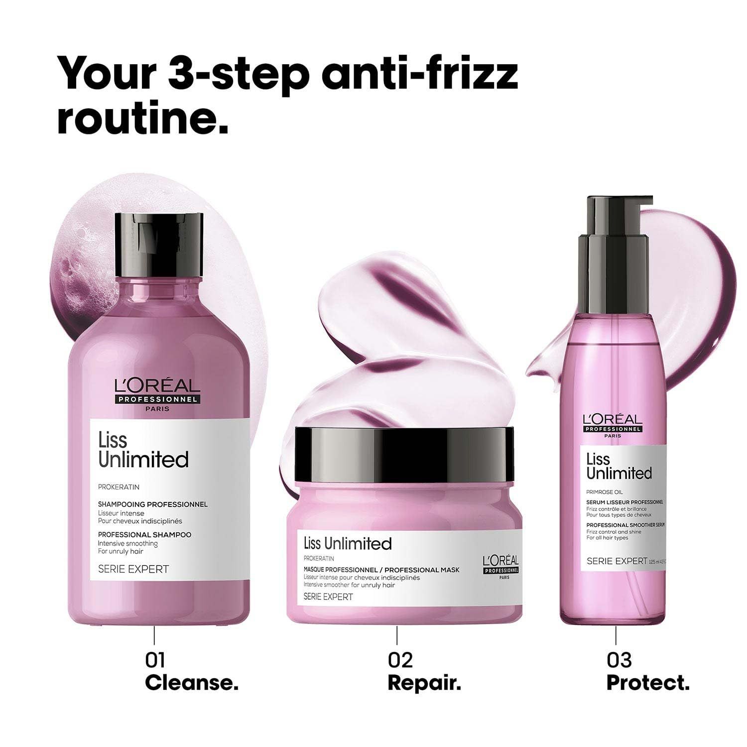 L'Oreal Professionnel Liss Unlimited Shampoo 300ml, Hair Mask 250gm & Hair Serum 125ml, Serie Expert - Image 2